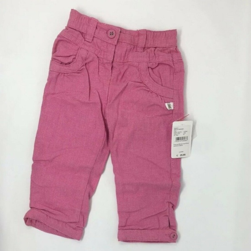 Kanz Baby Girls Dark Pink Check Cotton Pants NEW
